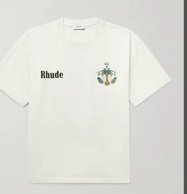 RHUDE Summer Crown Coconut Tree Retro Short sleeved T-shirt White S-XL Size