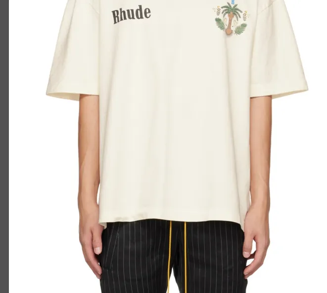 RHUDE Summer Crown Coconut Tree Retro Short sleeved T-shirt White S-XL Size