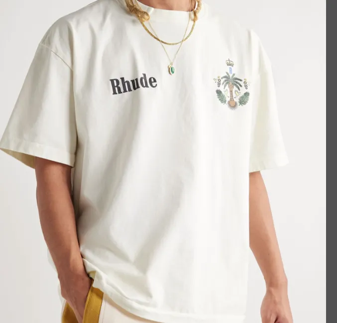 RHUDE Summer Crown Coconut Tree Retro Short sleeved T-shirt White S-XL Size