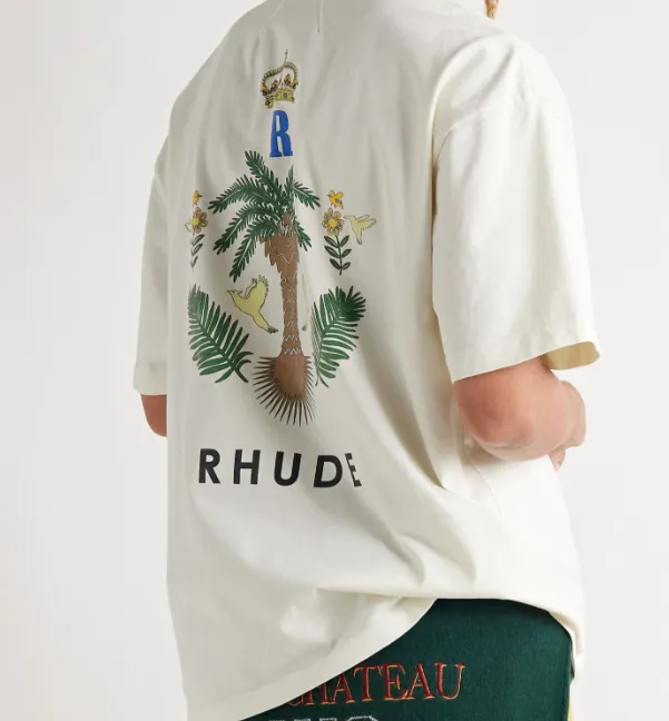 RHUDE Summer Crown Coconut Tree Retro Short sleeved T-shirt White S-XL Size