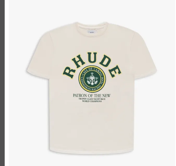 RHUDE Retro Letter Logo Print Rhugi Owner's Upper Body Short Sleeve T-shirt White S-XL Size