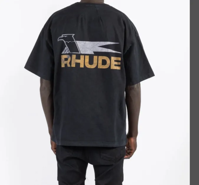 RHUDE High Street Retro Vintage Vintage Logo Short Sleeve T-shirt Black S-XL Size