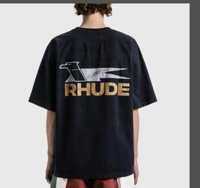 RHUDE High Street Retro Vintage Vintage Logo Short Sleeve T-shirt Black S-XL Size