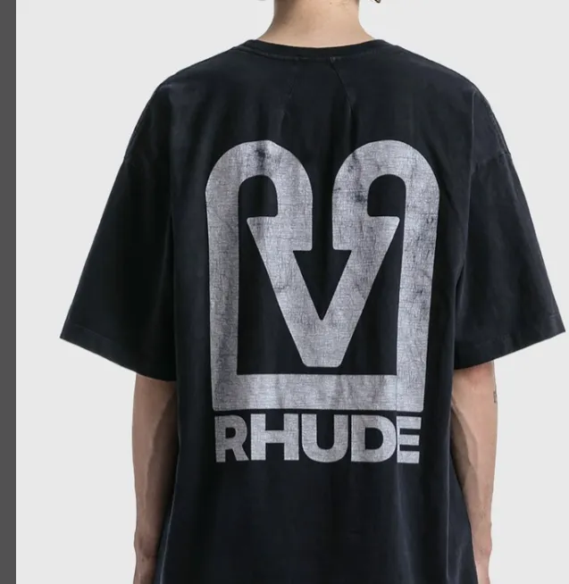 RHUDE Spring Summer Retro Night Cat Printed High Street Short sleeved T-shirt Black S-XL Size