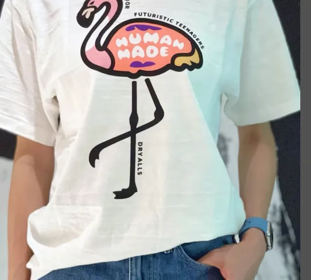 HUMAN MADE Pink Flamingo BBC Co branded Animal Limited Cylinder Bamboo Cotton Printed Short Sleeve T-shirt White S M L XL