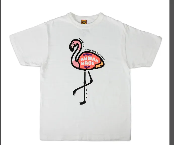 HUMAN MADE Pink Flamingo BBC Co branded Animal Limited Cylinder Bamboo Cotton Printed Short Sleeve T-shirt White S M L XL