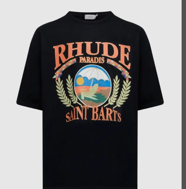 RHUDE Summer Vacation Beach Retro Short sleeved T-shirt Black S-XL Size