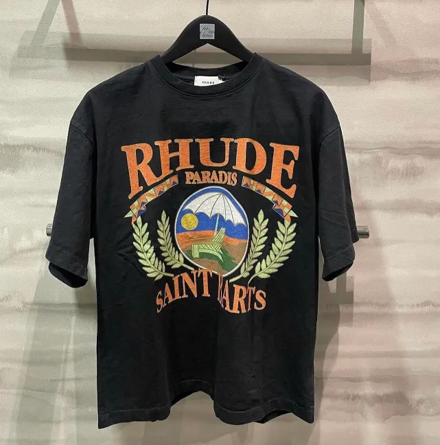 RHUDE Summer Vacation Beach Retro Short sleeved T-shirt Black S-XL Size