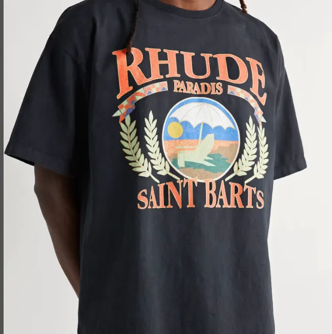 RHUDE Summer Vacation Beach Retro Short sleeved T-shirt Black S-XL Size