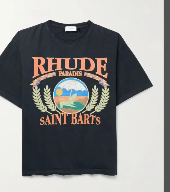 RHUDE Summer Vacation Beach Retro Short sleeved T-shirt Black S-XL Size