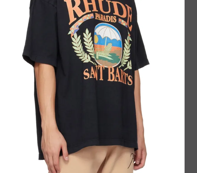 RHUDE Summer Vacation Beach Retro Short sleeved T-shirt Black S-XL Size