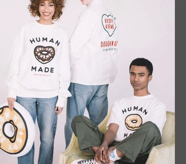 HUMAN MADE SS23 KRISPY KREME GRAPH T-SHIRT Donut Letter Printed Bamboo Cotton Cylinder Round Neck Short Sleeve T-shirt White S M L XL