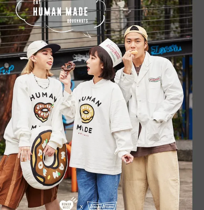 HUMAN MADE SS23 KRISPY KREME GRAPH T-SHIRT Donut Letter Printed Bamboo Cotton Cylinder Round Neck Short Sleeve T-shirt White S M L XL