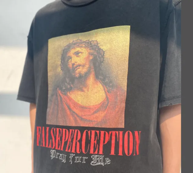 Heavy duty Washed Water Wear Back Jesus Portrait Vintage Tee High end White Ink Direct Spray Print Size: S M L XL