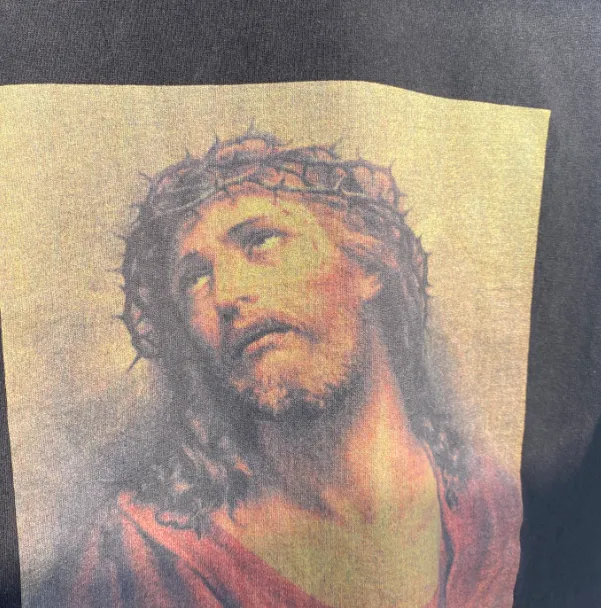 Heavy duty Washed Water Wear Back Jesus Portrait Vintage Tee High end White Ink Direct Spray Print Size: S M L XL