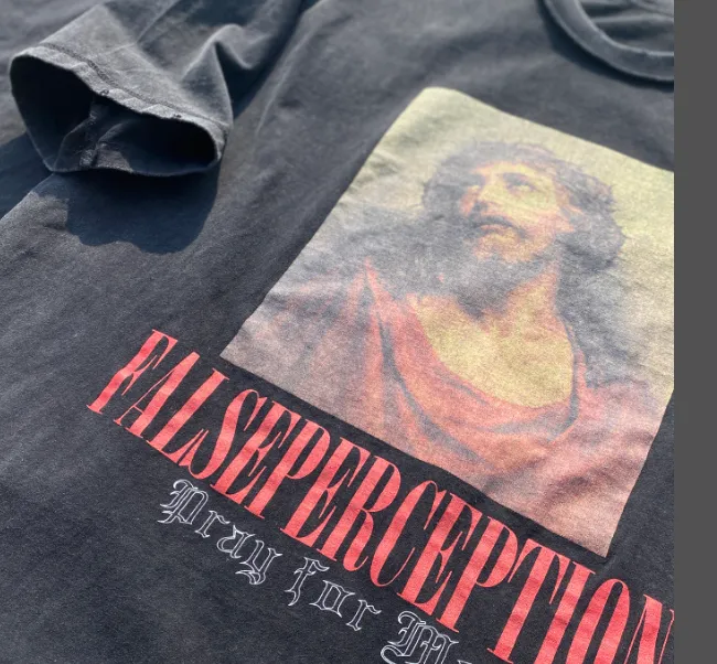 Heavy duty Washed Water Wear Back Jesus Portrait Vintage Tee High end White Ink Direct Spray Print Size: S M L XL