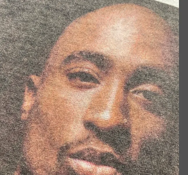 Salute 2PAC Portrait White Ink Direct Spray Printing West Coast Hip Hop Style Version Heavy Weight Aging Washing Craft High Street Short Sleeve Special Cement Grey Texture Invincible Texture Size: S M L XL