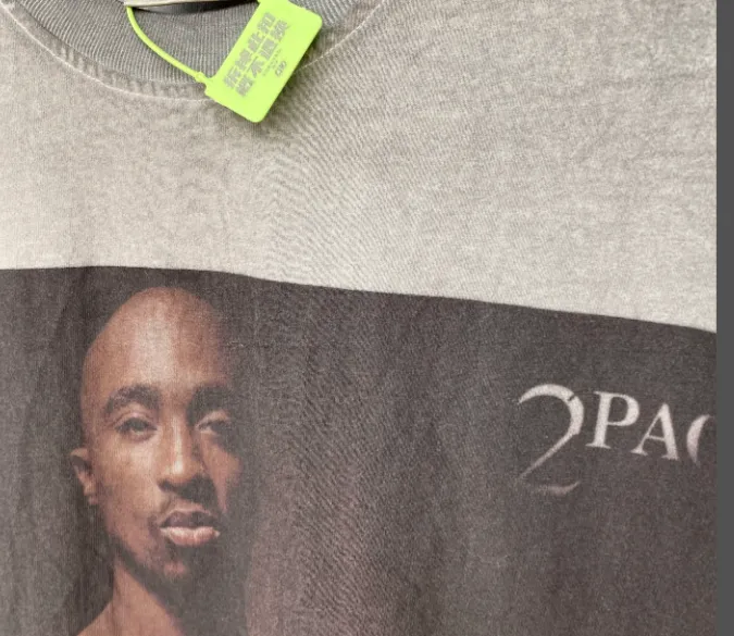 Salute 2PAC Portrait White Ink Direct Spray Printing West Coast Hip Hop Style Version Heavy Weight Aging Washing Craft High Street Short Sleeve Special Cement Grey Texture Invincible Texture Size: S M L XL