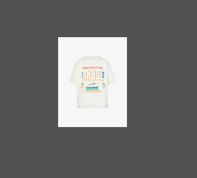 RHUDE DESTIATION LOGO TEE Sailing Cruise Wave Printed Round Neck Short Sleeve T-shirt in beige S M L XL