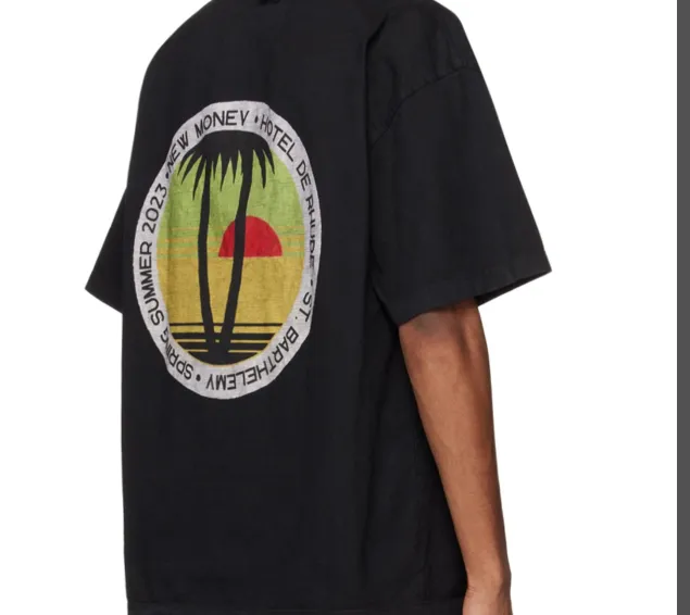 RHUDE Summer Retro Coconut Tree Sunset Printed Short sleeved T-shirt Black S-XL Size