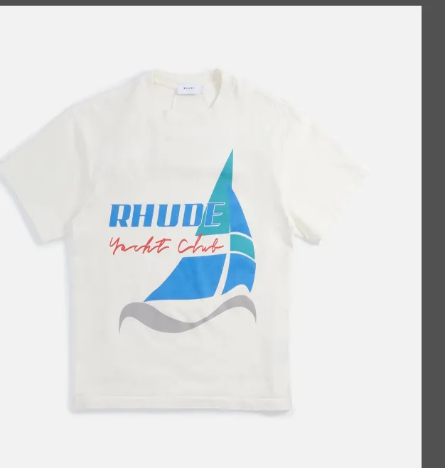 RHUDE Summer Sailing Slogan Logo Printed Retro Short sleeved T-shirt White S-XL Size