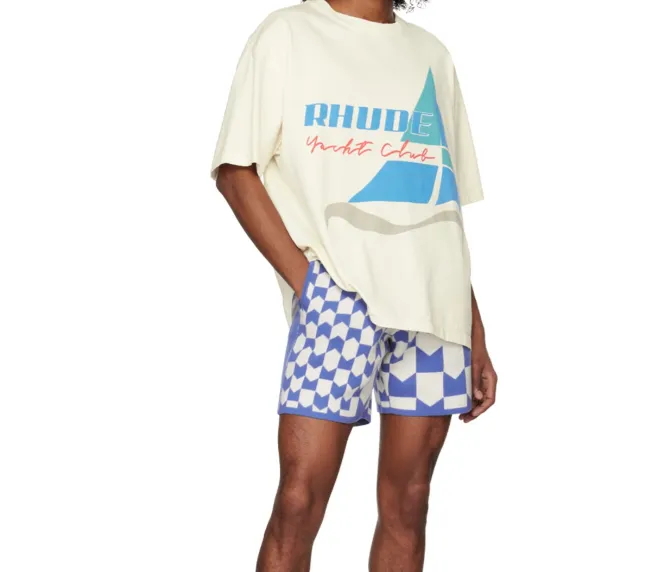 RHUDE Summer Sailing Slogan Logo Printed Retro Short sleeved T-shirt White S-XL Size