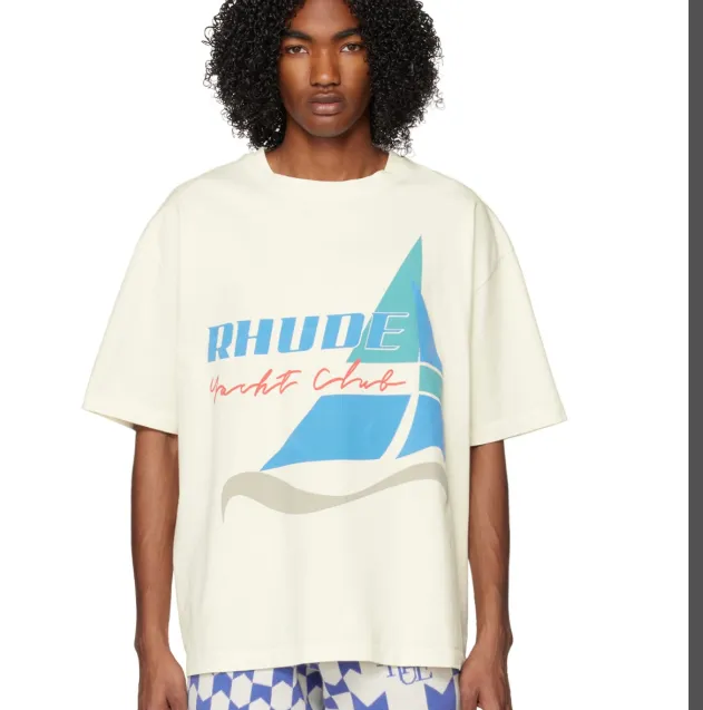 RHUDE Summer Sailing Slogan Logo Printed Retro Short sleeved T-shirt White S-XL Size