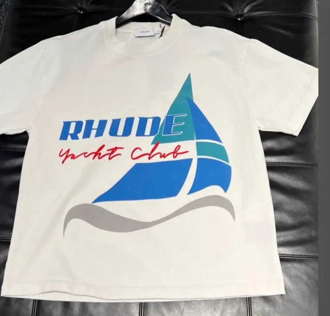 RHUDE Summer Sailing Slogan Logo Printed Retro Short sleeved T-shirt White S-XL Size