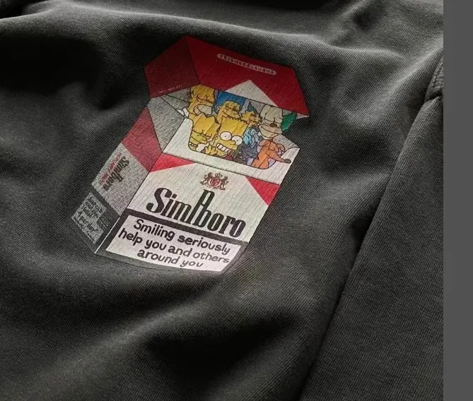 EPIDE niche Marlboro Simpson cigarette box retro short sleeved T-shirt made old black S-XL size