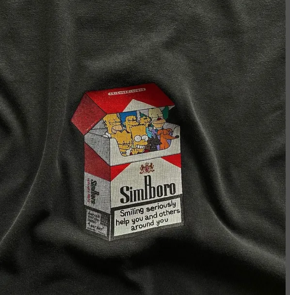 EPIDE niche Marlboro Simpson cigarette box retro short sleeved T-shirt made old black S-XL size