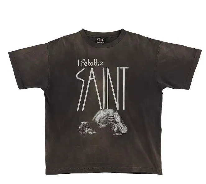 Saint Michael Vintage Vintage Vintage Printed Short sleeved T-shirt Washed Coffee S-XL