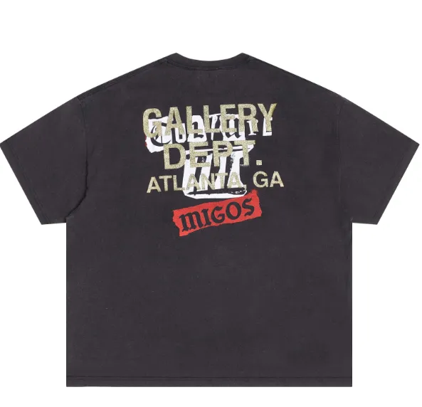 Gallery Depot. Vintage Printed Short sleeved T-shirt Black Brown S-XL