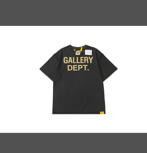 Gallery Depot. ATK Reversible French Logo Tee distressed letter printed short sleeved T-shirt black brown S-XL