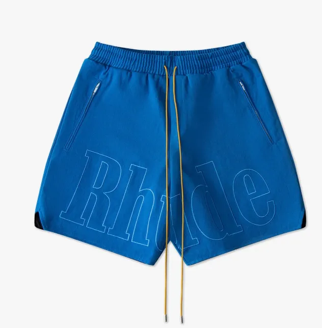 RHUDE Summer Letter Logo Embroidered Drawstring Shorts Khaki Blue S-XL Size