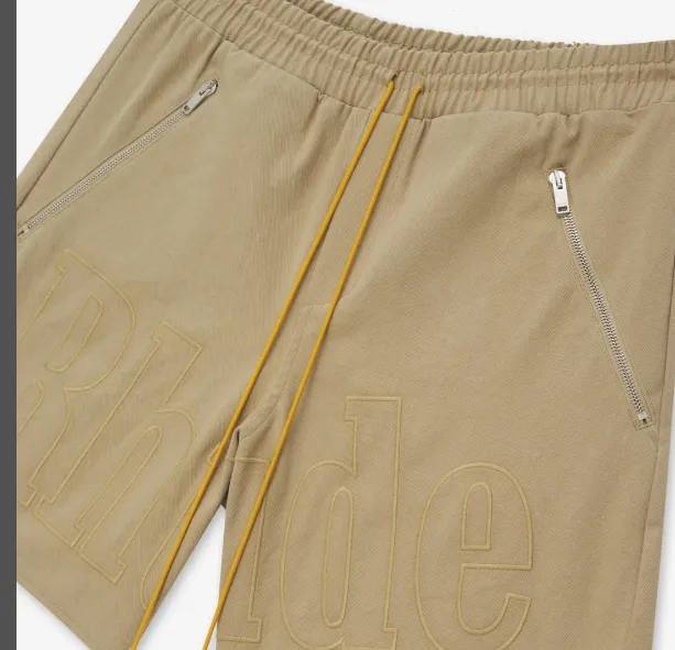 RHUDE Summer Letter Logo Embroidered Drawstring Shorts Khaki Blue S-XL Size