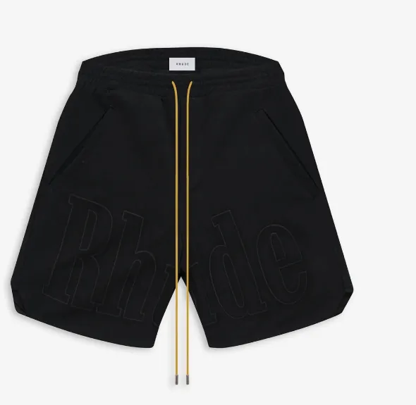 RHUDE Summer Letter Logo Embroidered Drawstring Shorts Black S-XL Size