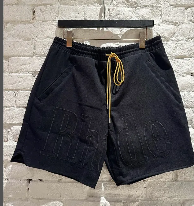 RHUDE Summer Letter Logo Embroidered Drawstring Shorts Black S-XL Size