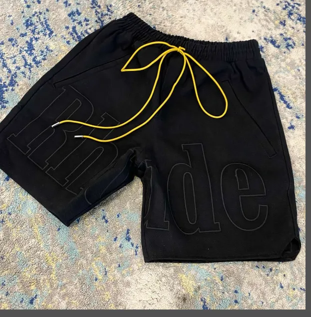 RHUDE Summer Letter Logo Embroidered Drawstring Shorts Black S-XL Size