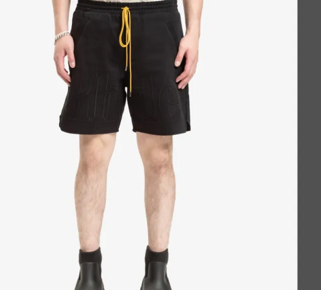 RHUDE Summer Letter Logo Embroidered Drawstring Shorts Black S-XL Size