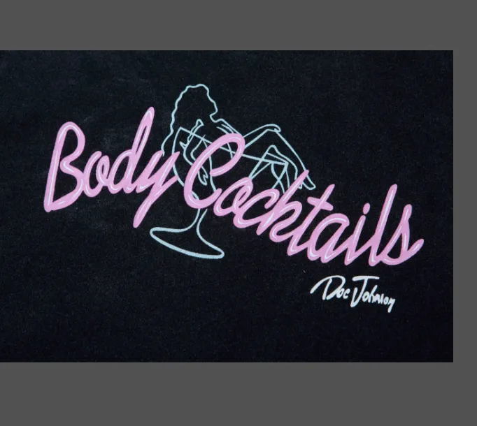 Gallery Dept BODY COCKTAILS TEE Vintage Cocktail Neon Girl Letter Washed Vintage Short Sleeve T-shirt Washed Black S M L XL