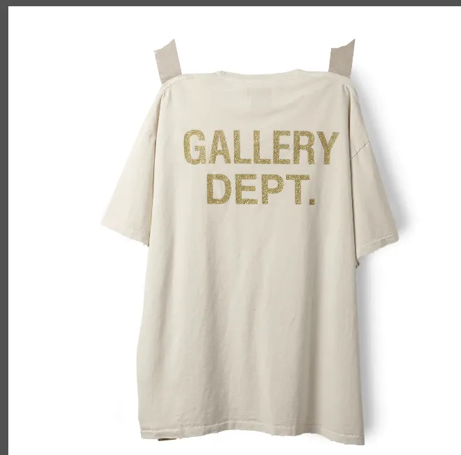 Gallery Dept Breaking News Tee Slogan Letter Printing Damaged Washed Short Sleeve T-shirt Rice Apricot S M L XL