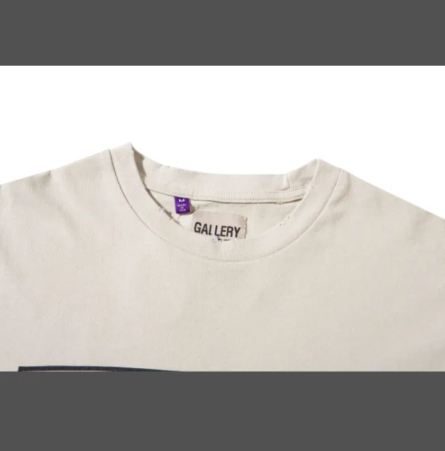 Gallery Dept Breaking News Tee Slogan Letter Printing Damaged Washed Short Sleeve T-shirt Rice Apricot S M L XL