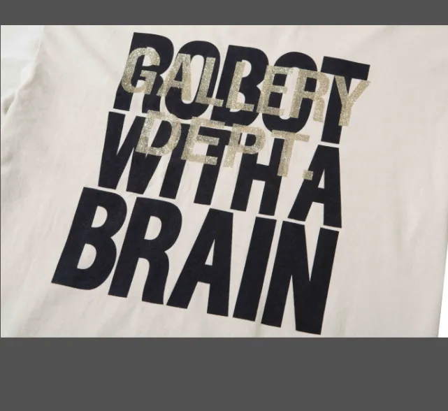 G867 GALLERY DEPT ROBOT BRAN TEE Work Plan Limited English Slogan Printed Short Sleeve T-shirt Apricot S M L XL