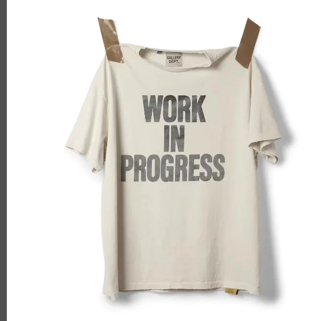 G866 GALLERY DEPT WORK IN PROGRESS TEE limited edition retro slogan printed short sleeved t-shirt in beige S M L XL