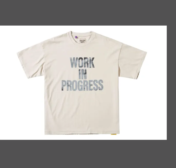 G866 GALLERY DEPT WORK IN PROGRESS TEE limited edition retro slogan printed short sleeved t-shirt in beige S M L XL