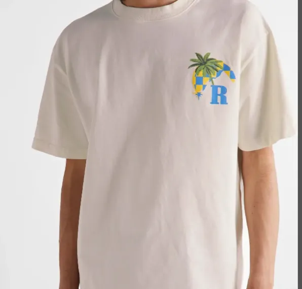 RHUDE MOONLIGHT TROPICS TEE Palm Tree Racing Pattern Retro Vintage Printed Round Neck Short Sleeve T-shirt Black Beige S M L XL