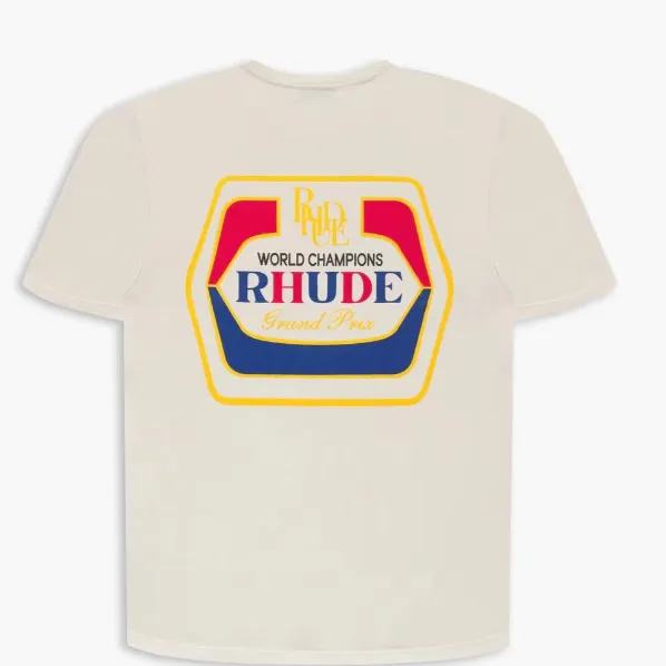 Rhude Hopps Tee Vintage Wheat Ear English Logo Printed Short sleeved T-shirt in beige S M L XL