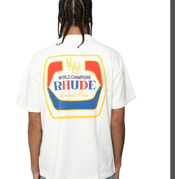 Rhude Hopps Tee Vintage Wheat Ear English Logo Printed Short sleeved T-shirt in beige S M L XL