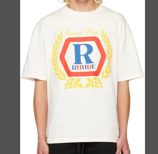 Rhude Hopps Tee Vintage Wheat Ear English Logo Printed Short sleeved T-shirt in beige S M L XL