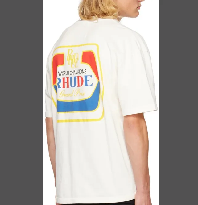 Rhude Hopps Tee Vintage Wheat Ear English Logo Printed Short sleeved T-shirt in beige S M L XL